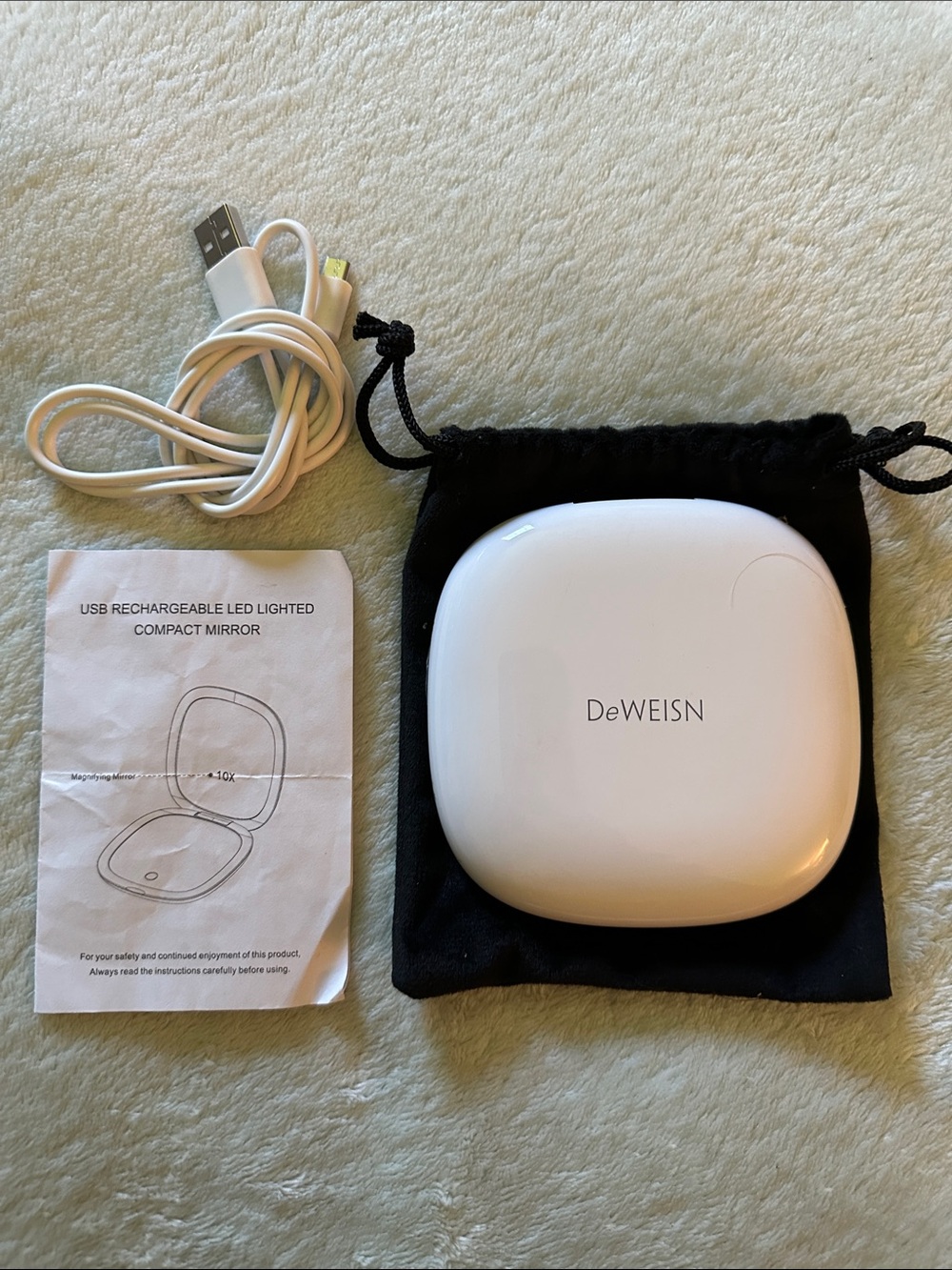 DeWEISN White LED Rechargeable Compact Mirror